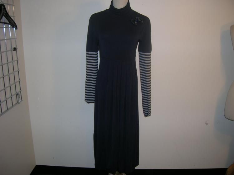 MISS GRANT long navy striped turtleneck dress 44/10  