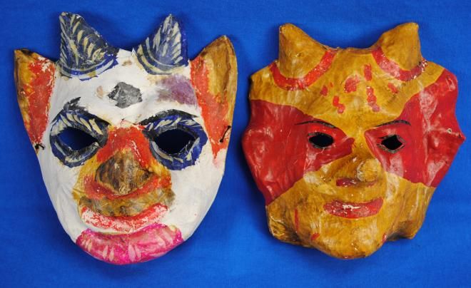 Vintage Pare Paper Mache Devil Demon Satan Hand Made Halloween Mask 