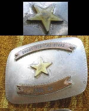 Vtg 1985 86 POLICE UNION NICKEL SILVER BELT BUCKLE SHOOT FOR THE STARS 