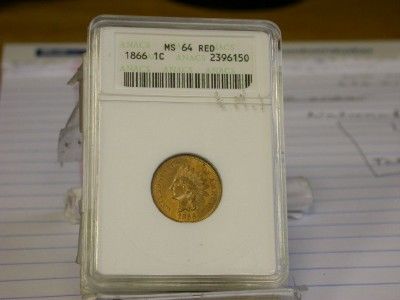 1866 EARLY ANACS MS64 RED INDIAN HEAD CENT TRENDS $3000 ID#P625  