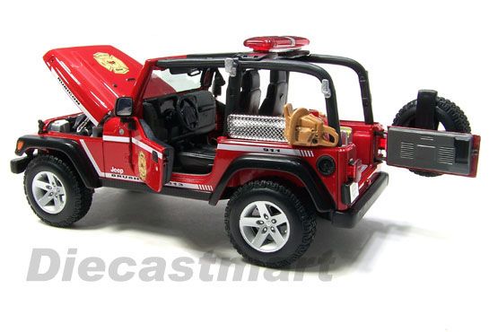 MAISTO 118 JEEP WRANGLER RUBICON FIRE DEPT DIECAST RED  