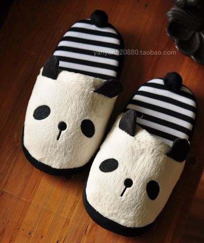 Cute Korean Panda With Tail Women Slippers Warm Soft Adorable Winter 