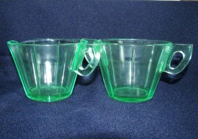 Glass Scroll Pattern Green Creamer and Sugar  