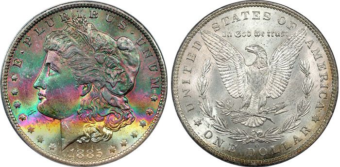 1885 O $1 PCGS MS65 Banded Rainbow Toned Morgan  