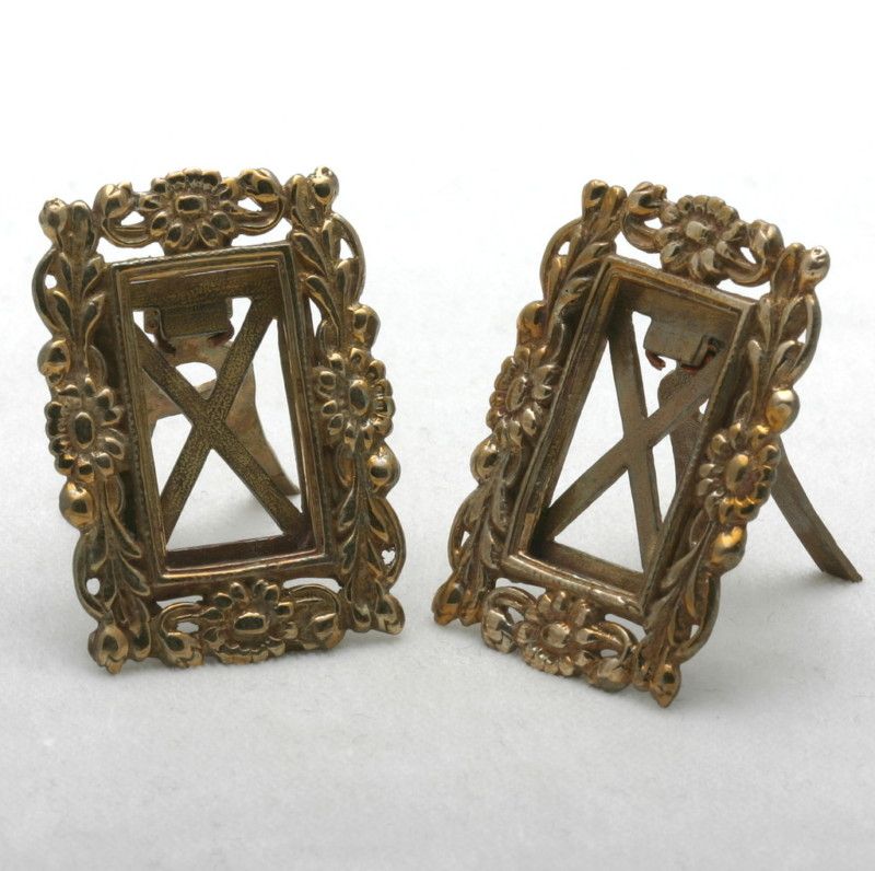 Vintage Art Nouveau Brass Picture Frame Set Flowers  