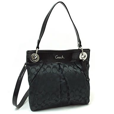 NWT COACH ASHLEY SIGNATURE HIPPIE BAG PURSE BLACK 17599  