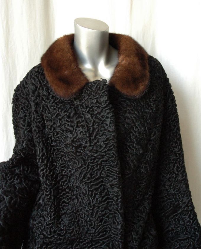 FELDPAUSCH Black Astrakhan*VINTAGE*Lamb+FUR 50s Coat L  