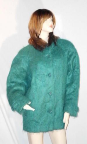 AVOCA HANDWEAVERS IRISH TEAL HAIRY MOHAIR JACKET L  