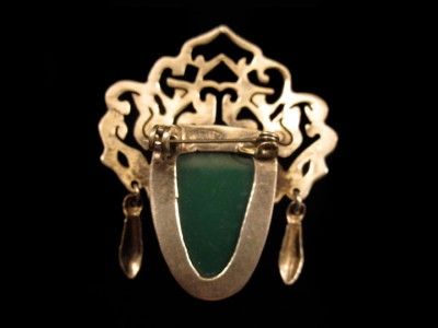   TAXCO MEXICO STERLING SILVER GREEN ONYX AZTEC MASK BROOCH PIN  