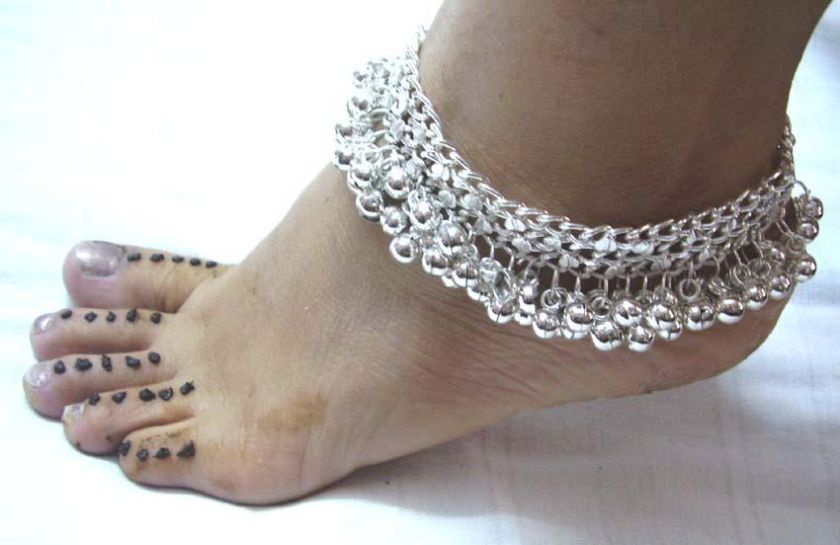 KUCHI BELLYDANCE SILVER TONE ANKLET~PAYAL 2PC  