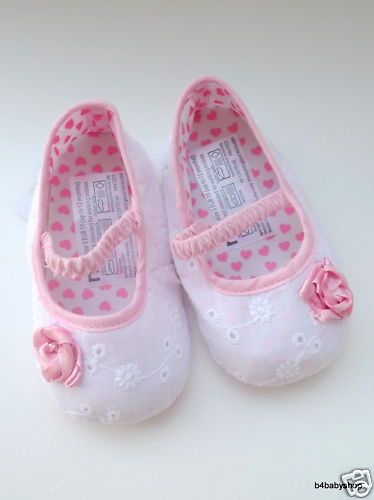 Rose White baby girl mary jane ballet shoes (NB 12M)  