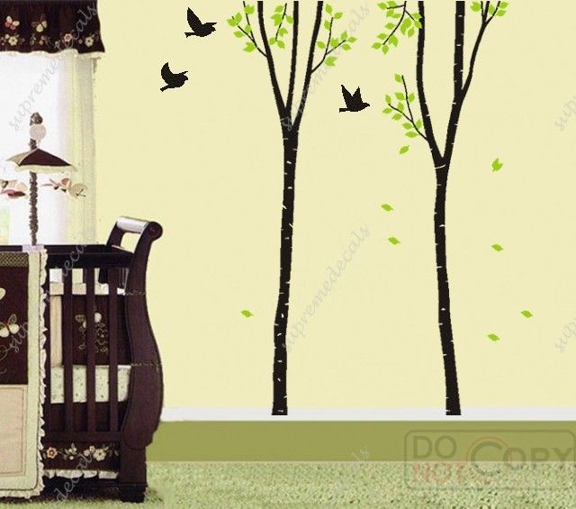 Nice Two Big Birch Tree(102) Removable vinyl Wall Art  