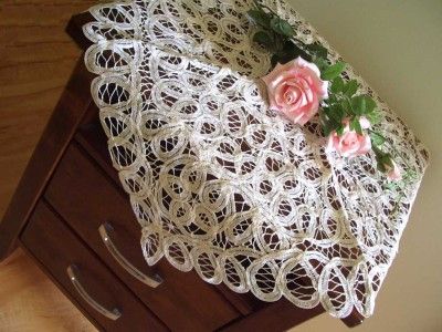 Hand Batten Lace Table Topper Placemat Cotton Ecru 37CM  