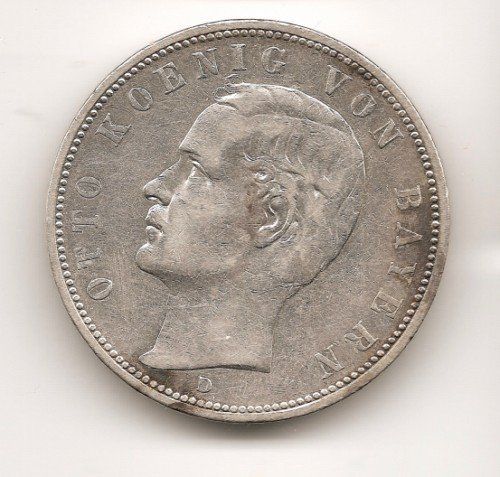 German Bavaria Bayern 0.900 Silver coin 1895 5 Mark XF  