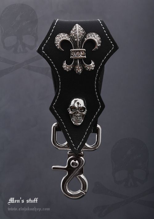 Geguine Leather Skull Belt Key holer Biker wallet chain  