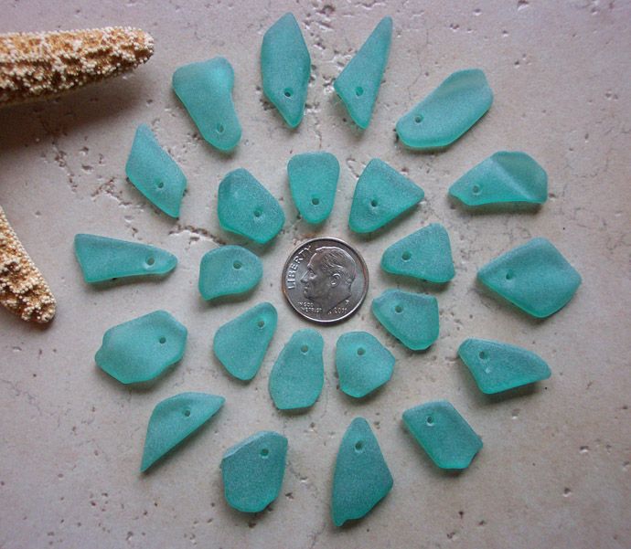 Genuine TOP DRILLED Sea Glass Aquamarine  