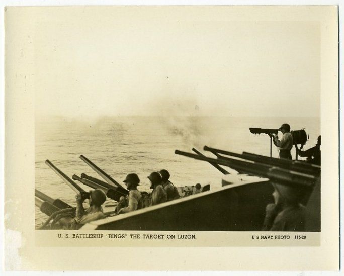 Navy Photo~US Battleship Rings the Target on Luzon~WWII  