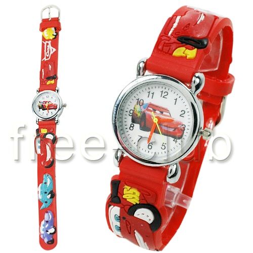 Disney Pixar MuQueen Car 3D Red Belt Wrist Kids Watch  