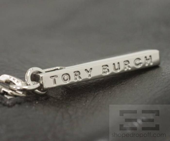 Tory Burch Black Leather Silver Medallion Chain Handbag  