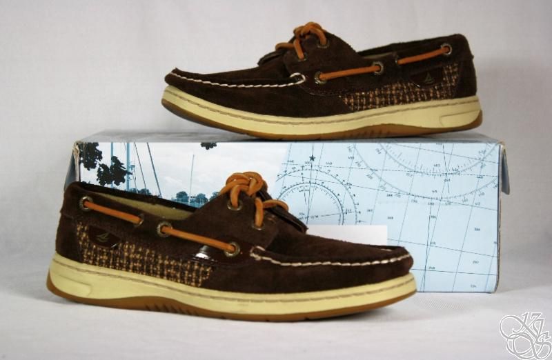 SPERRY Top Sider Bluefish Dark Brown Suede Boucle Womens Loafers Boat 