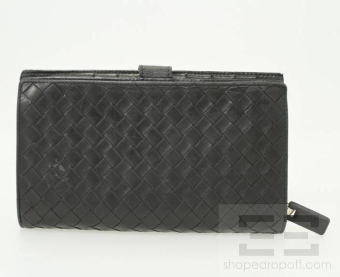 Bottega Veneta Black Intrecciato Leather Checkbook Wallet  