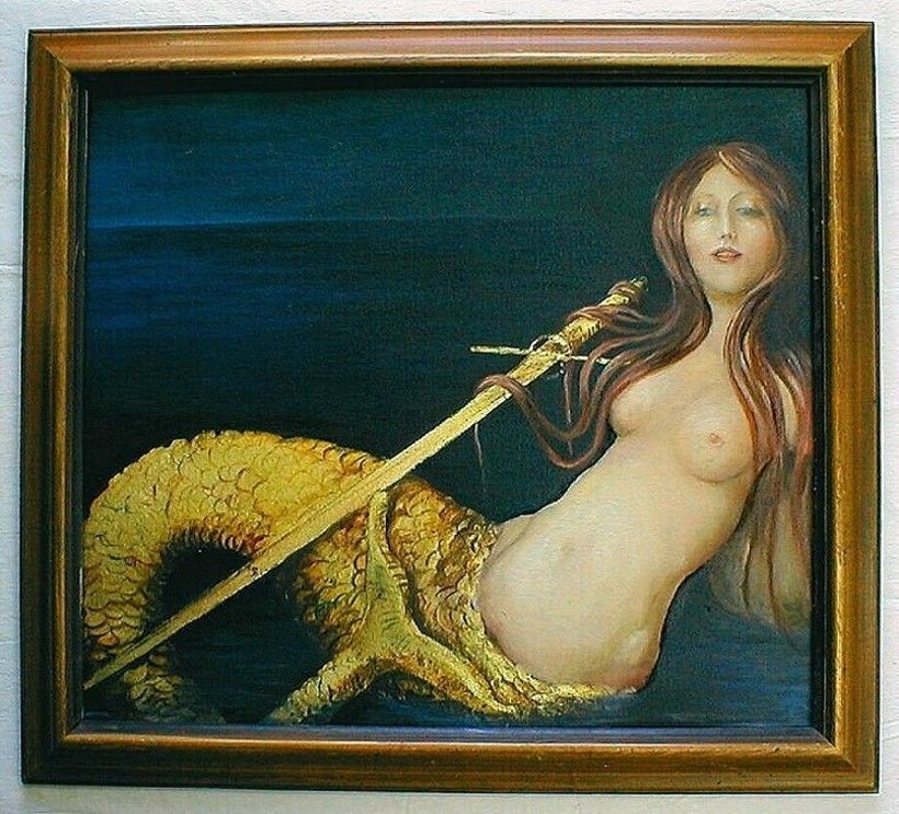 BRAZILLIAN SURREALIST PAINTING ANASOR ED SEAROM MERMAID AND SWORD 