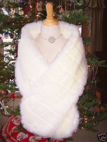 White Bridal Wedding Wrap Stole Shawl Faux Fur Mink New  