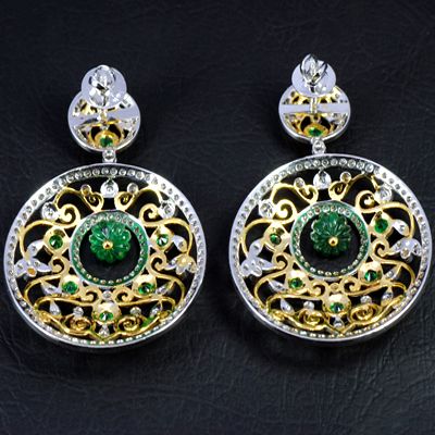 14k Pure Gold Natural Top Green Emerald Diamond Vintage Ladies 