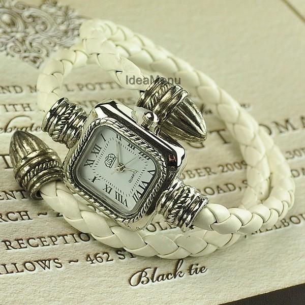 Cable Leather Braided Wrap Around Ladies Bracelet Watch  