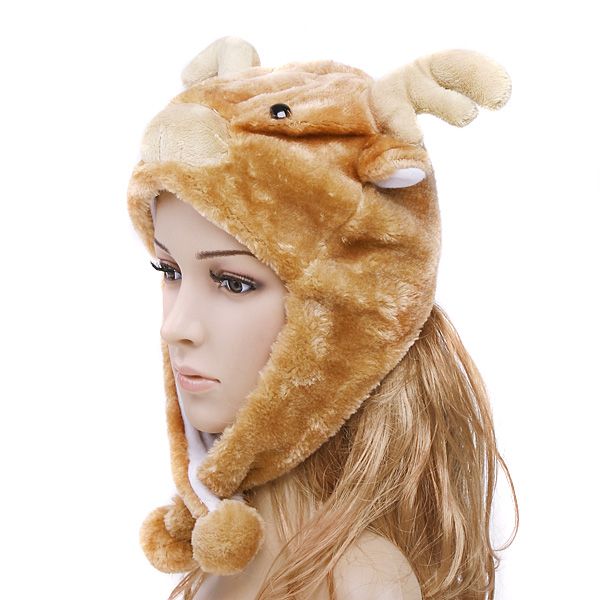 Cartoon Animal Elk Fluffy Cap Earmuff Scarf hat H2707  