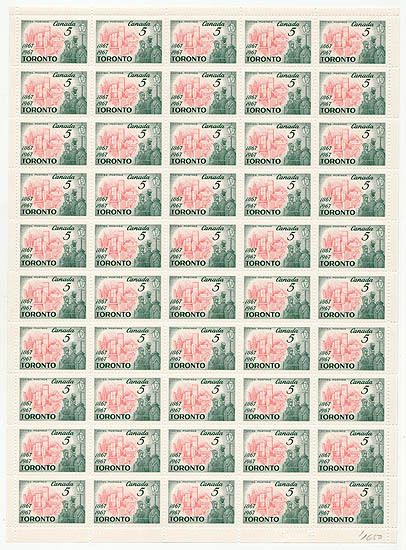 475 PO Sheet Canadian Toronto Centenary Postage Stamps  