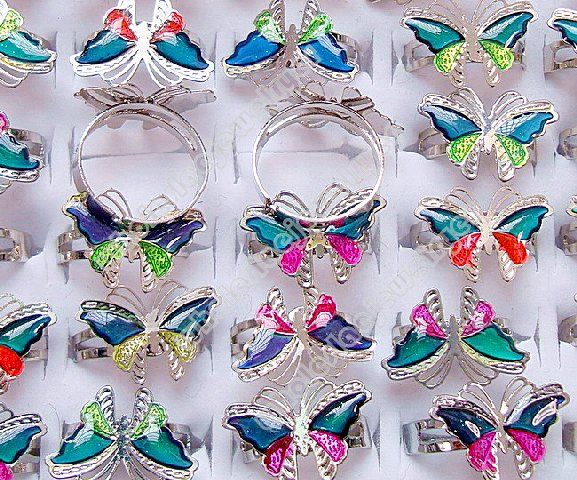 LOTS OF 100PCS butterfly Fashion change color mood ring  