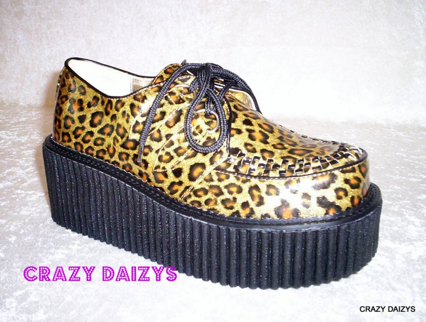 WOMENS GOTHIC PUNK GLITTER CHEETAH PRINT CREEPER SHOES  