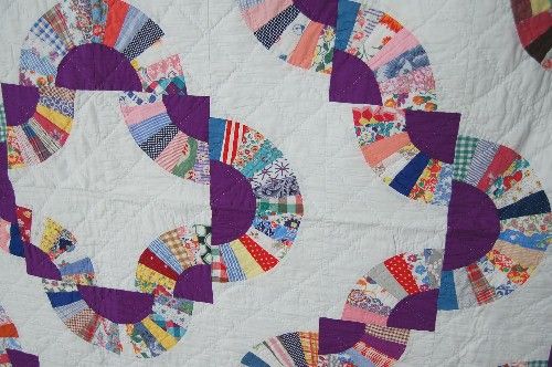 DAZZLING 30s Fan Snail Trails Concentric Antique Quilt  