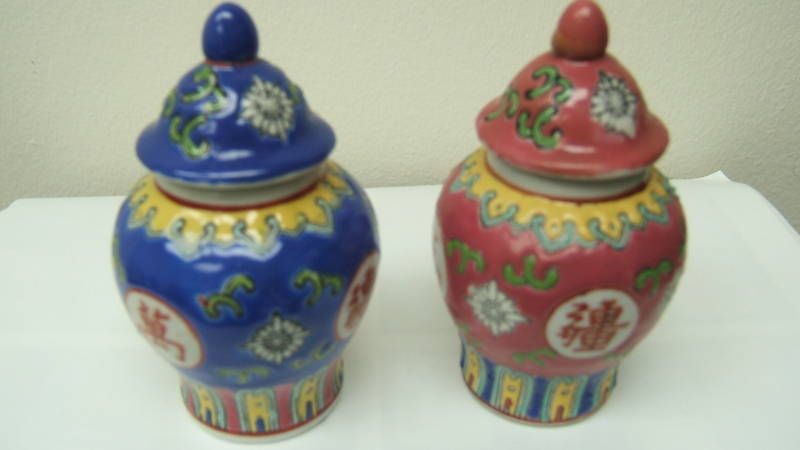 MINIATURE PORCELAIN GINGER JARS LUCKY CHINESE SYMBOLS  