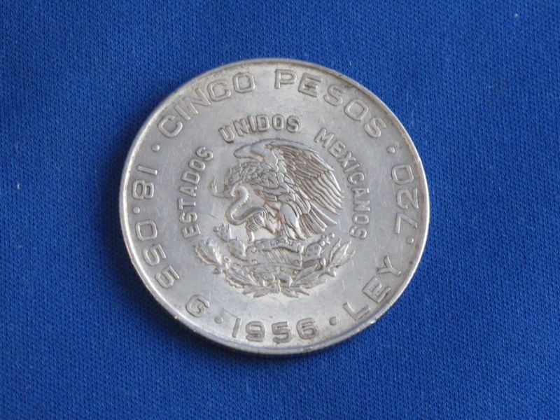 1956 MEXICO 5 CINCO PESOS .720 SILVER B4577  