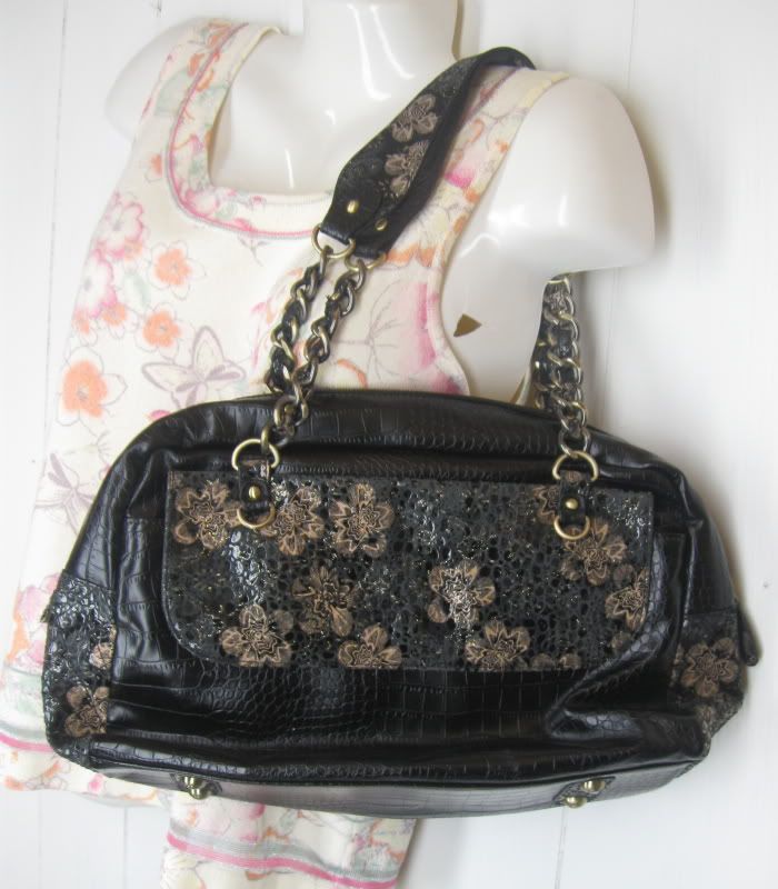 Original by SHARIF black floral PURSE handbag leather  