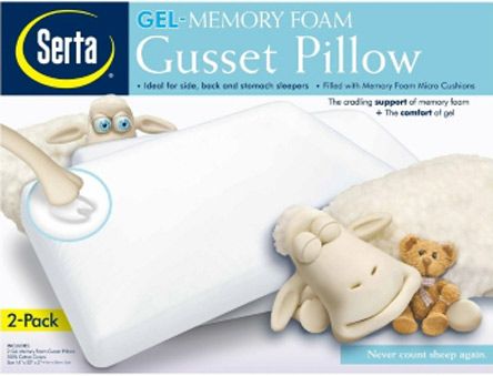 NEW 2 Premium Serta Gel Memory Foam Gusset Pillows & 100% Cotton 