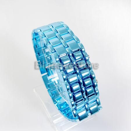 Fashion Luxurys Blue Lava Iron Samurai Metal LED Faceless Watch Lady 