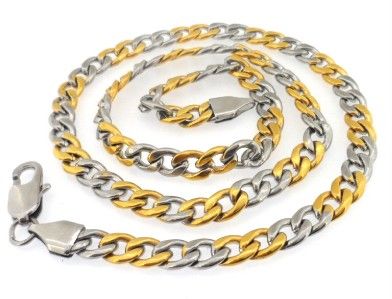 Stainless Steel Men Gold Silver Tone Cuban Pendant Necklace Chain Free 