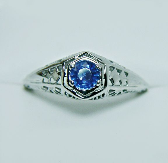 Antique 14K White Gold Sapphire Engagement Estate Ring  