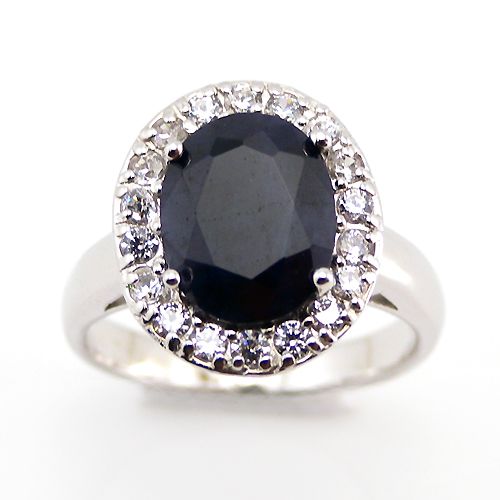   Ring Natural Oval Blue Sapphire Gemstone White CZ 5g Size 7  