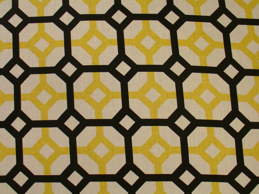 Geometric Shapes Diamonds Squares Golden Yellow Black Linen Upholstery 