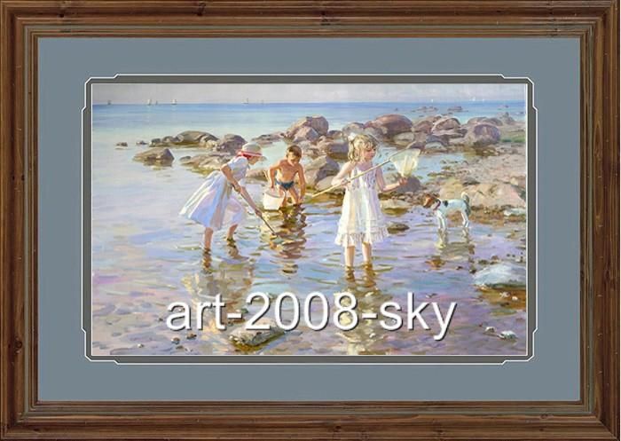 Original Oil painting small girl and dog artSand Babyon canvas 24 