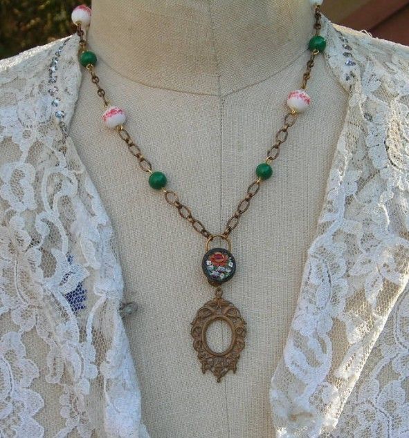 Vintage REvival Micro Mosaic Necklace Upcycled French Frame Pendant 