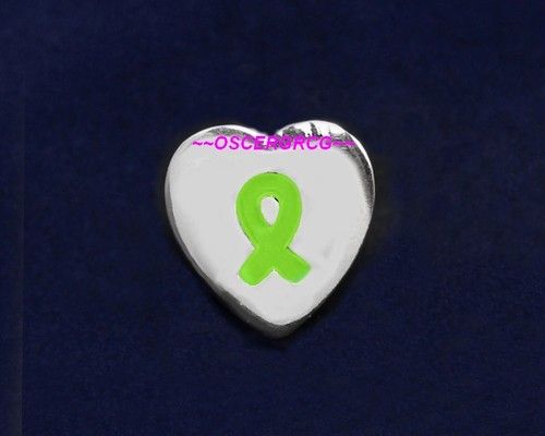 LYMPHOMA CANCER LAPEL PIN LIME GREEN RIBBON HEART TIE  