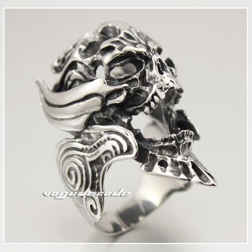 King Vampire Demon Skull 316L Stainless Steel Cool Men`s Biker Ring 