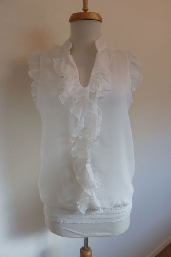 NWT Le Pavot White Ruffle Silk Top Sz 4/S $135  