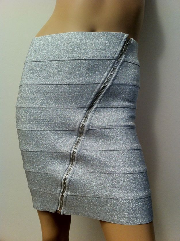Pleasure Doing Business Diagonal Zip Skirt in Silver Sparkle  