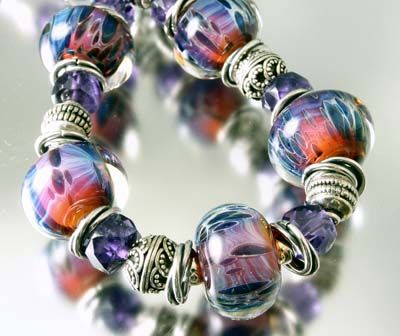 alexbeads Fruit Punch Boro Lampwork Amethyst Bali Silver Bracelet 